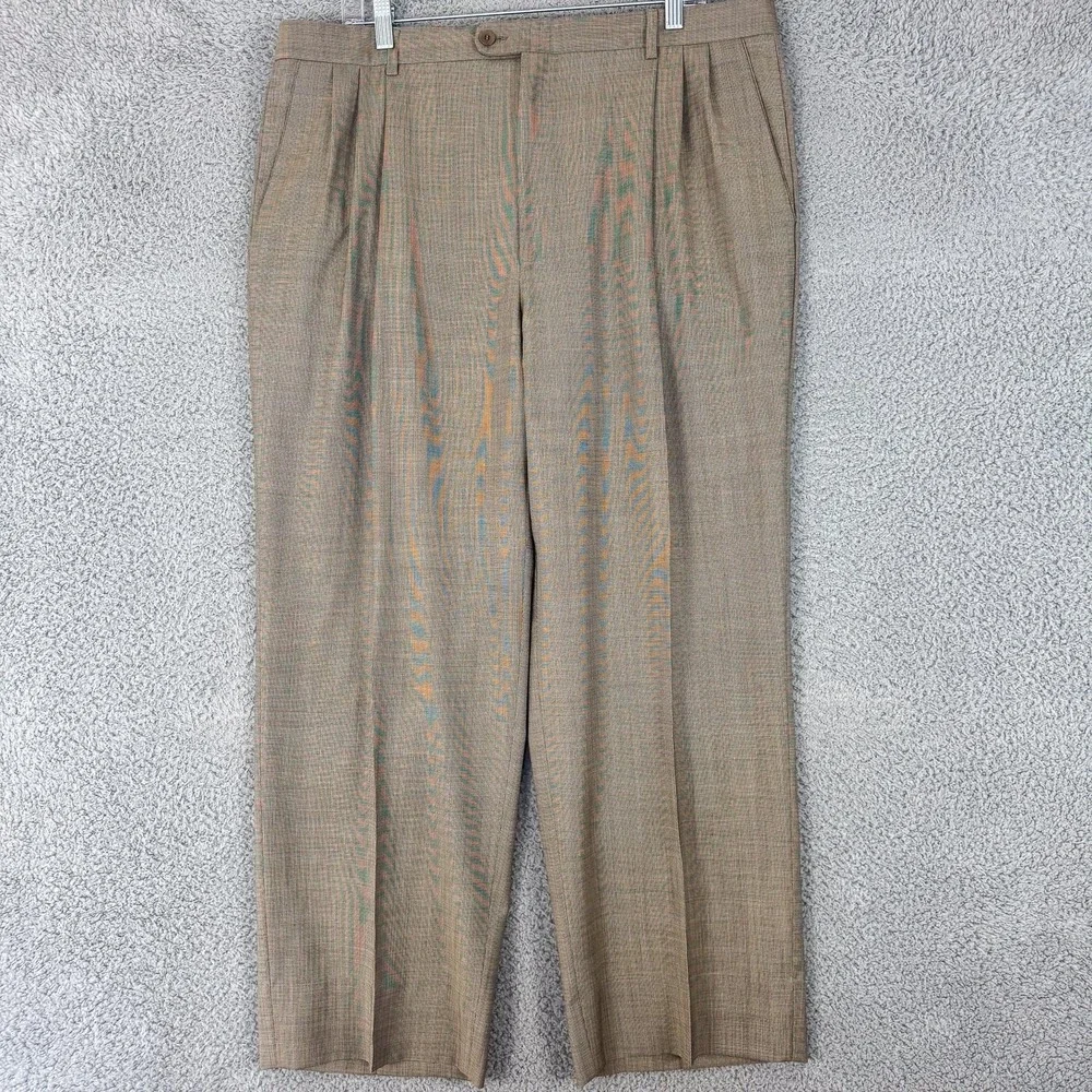 Zanella Alter Dress Pants Mens 38x28 Beige Wool Pleated Classic Fit Italy Office